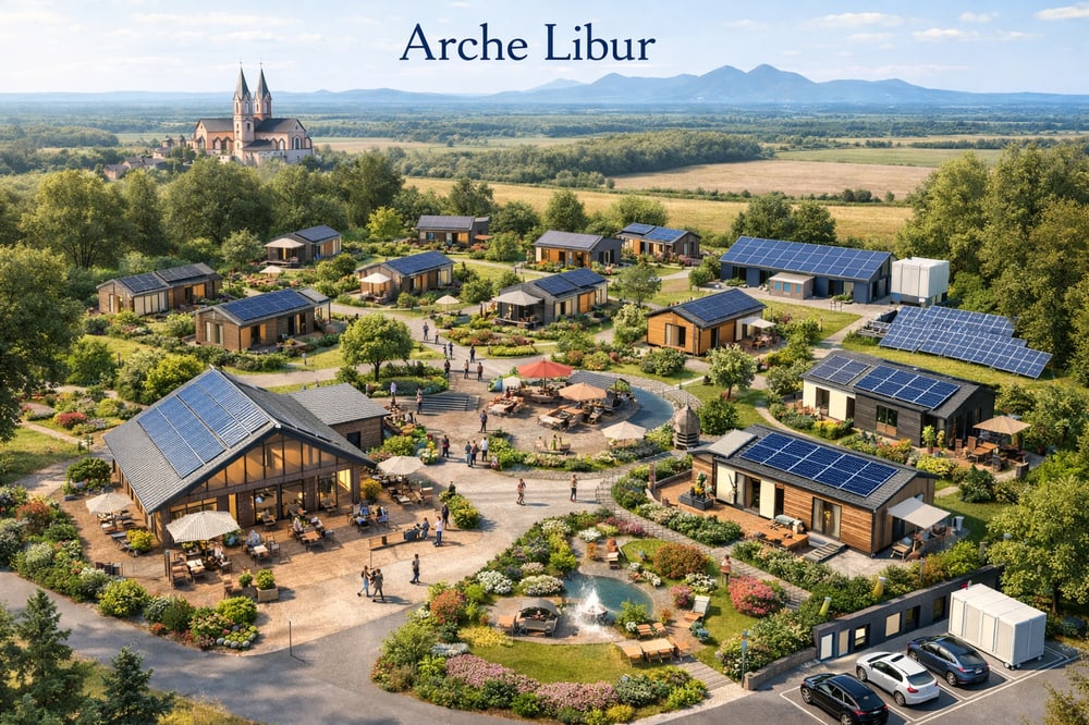Arche Libur – Luftaufnahme des Tiny-House-Dorfs